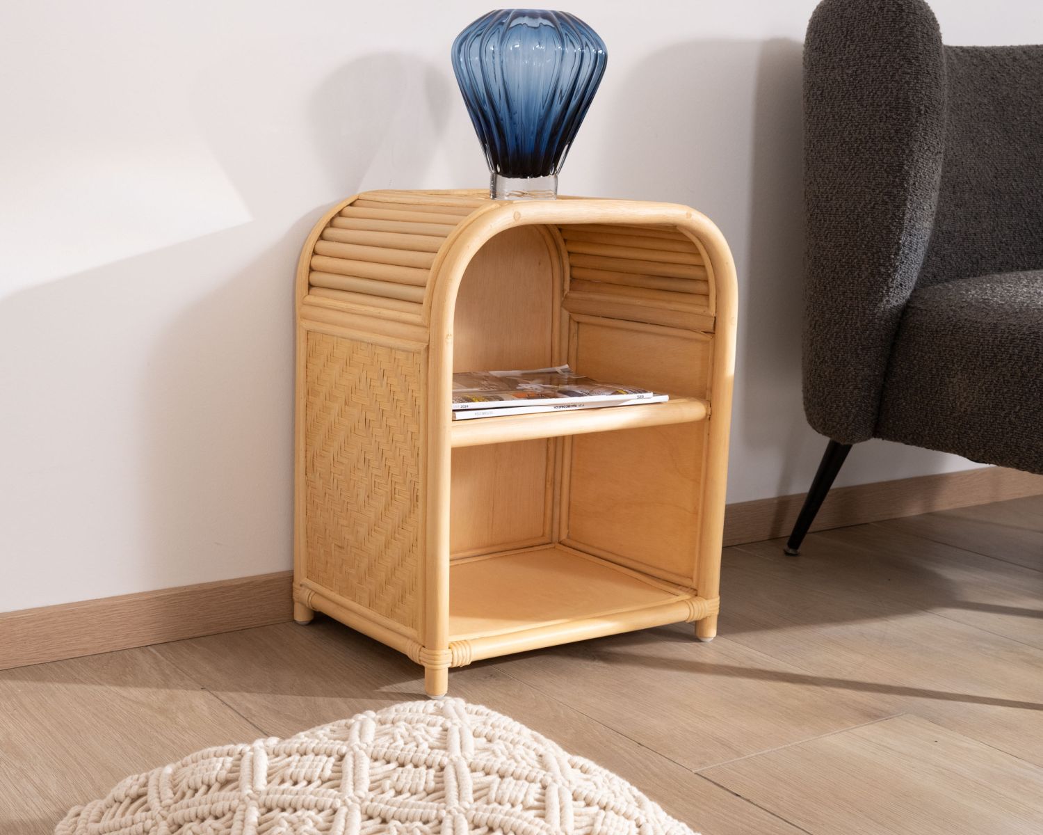 Petite table de chevet en rotin multi textures "Noho"