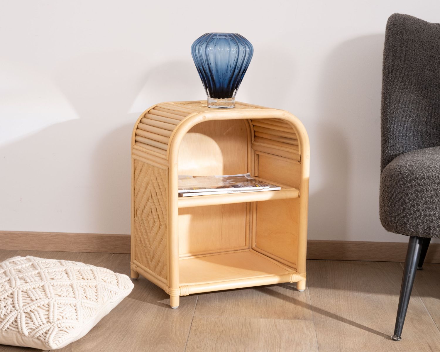 Petite table de chevet en rotin multi textures "Noho"