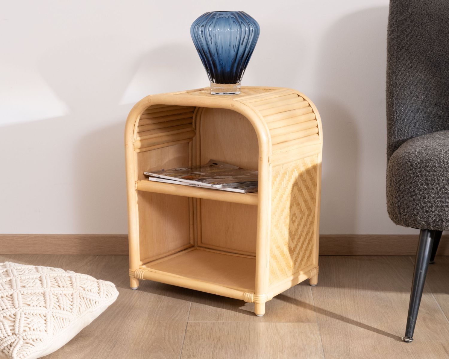 Petite table de chevet en rotin multi textures "Noho"