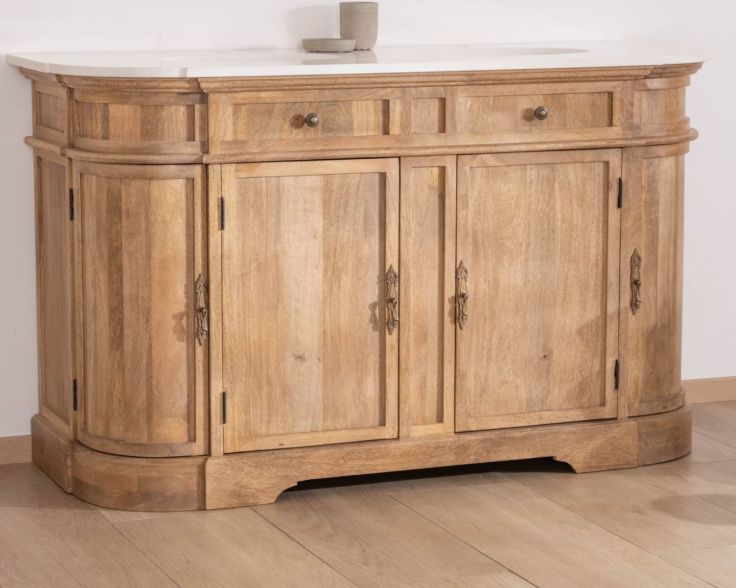 Meuble de salle de bain deux vasques bois et quartz 150cm "Églantine"