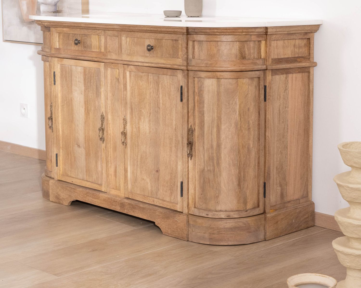 Meuble de salle de bain deux vasques bois et quartz 150cm "Églantine"