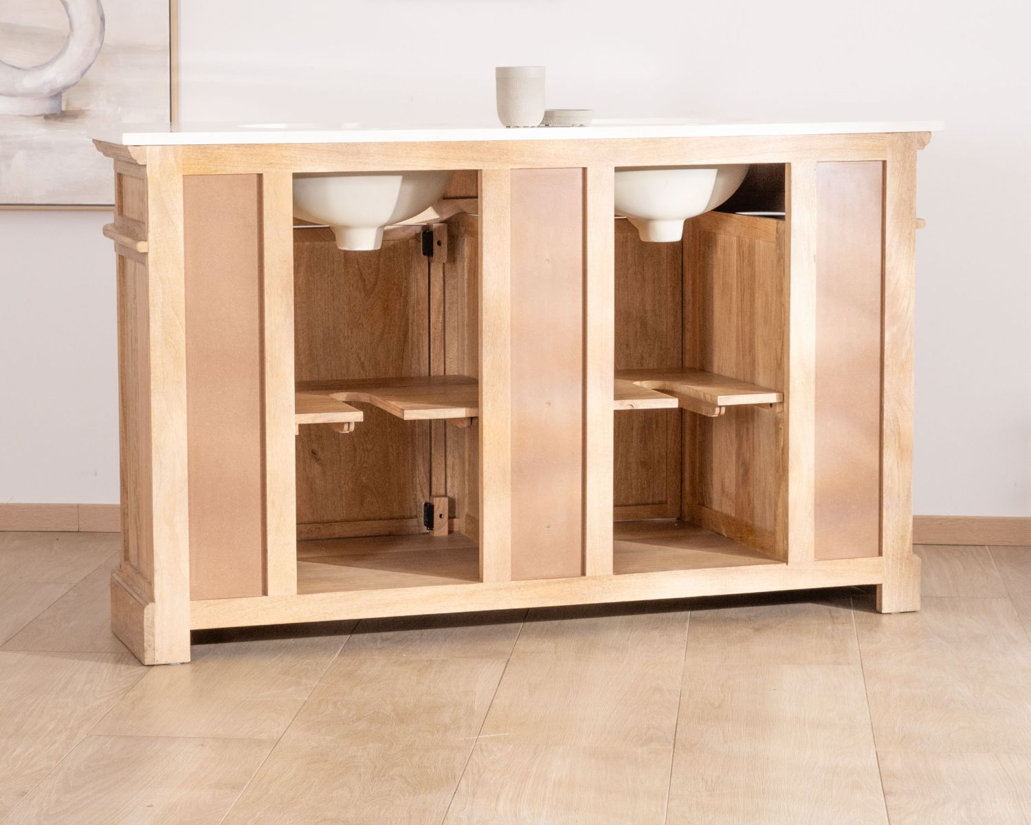 Meuble de salle de bain deux vasques bois et quartz 150cm "Églantine"