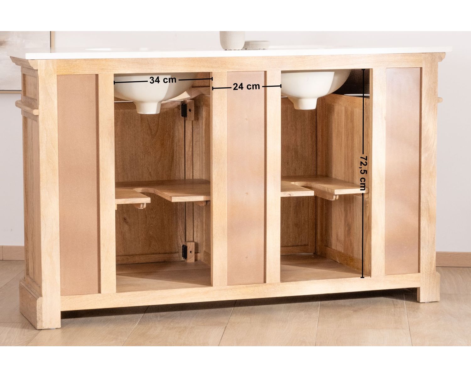 Meuble de salle de bain deux vasques bois et quartz 150cm "Églantine"