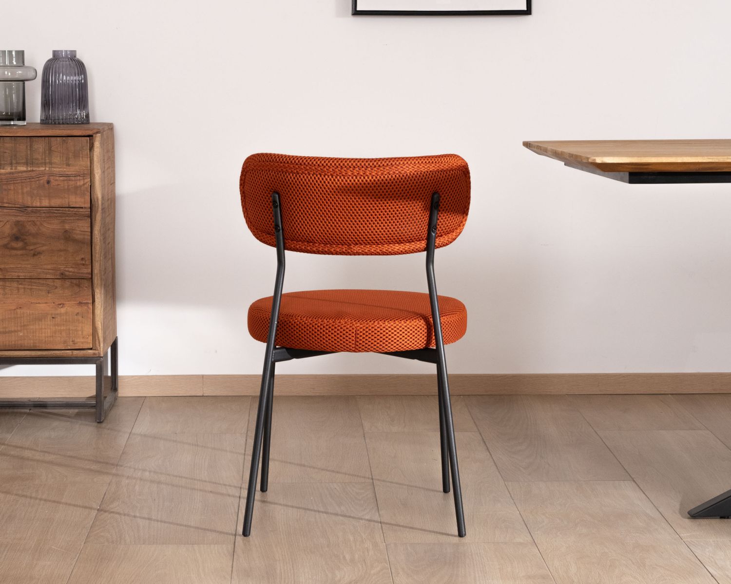 Lot de 2 chaises de repas en tissu terracotta et pieds métal style rétro "Lato" 