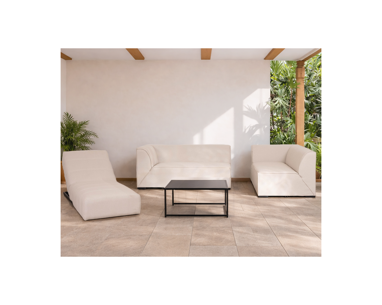 Canapé outdoor en 2 modules "Sunset Bay" tissu spécial extérieur crème
