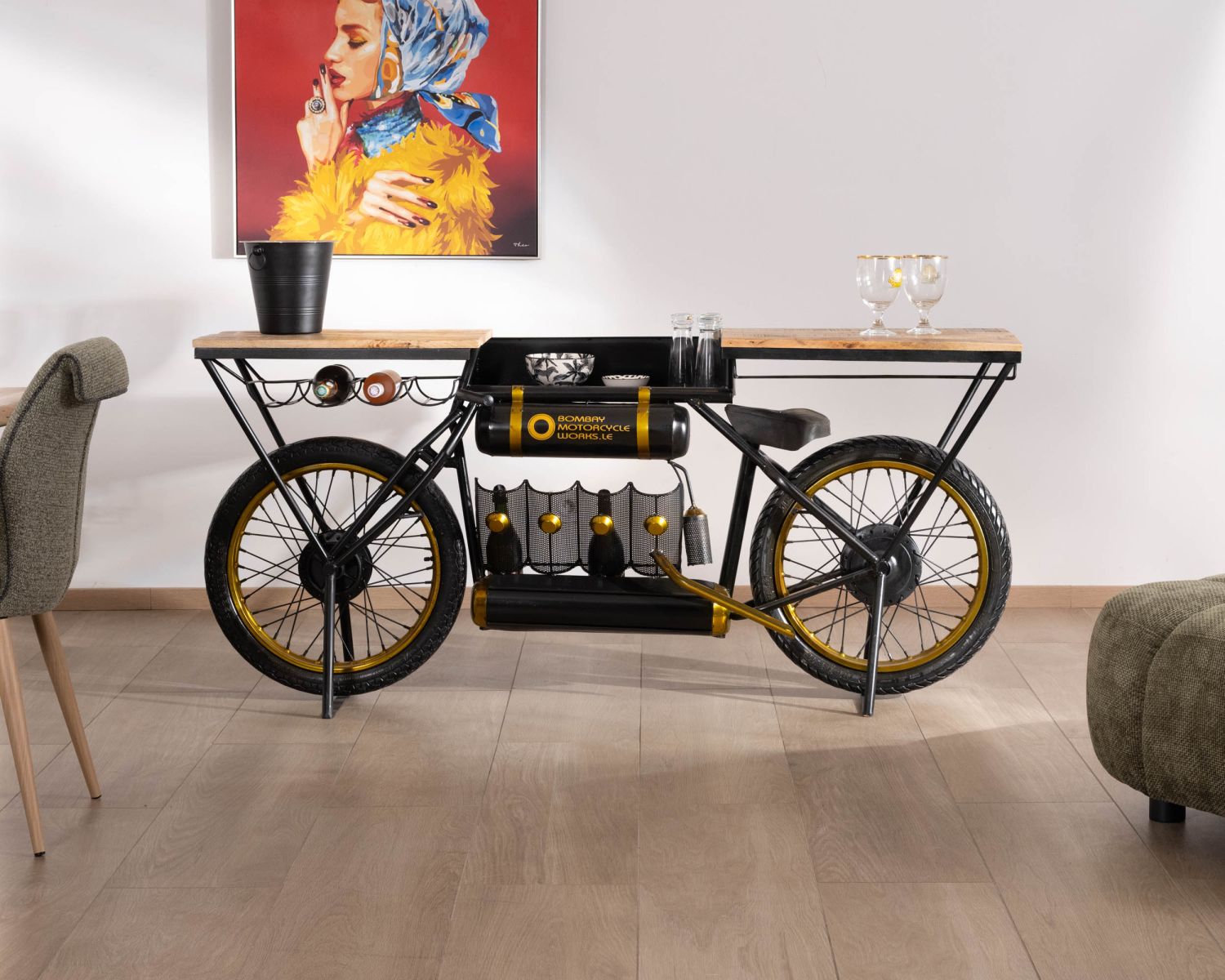 Console moto vintage ultra originale bois et métal noir "Crazy"