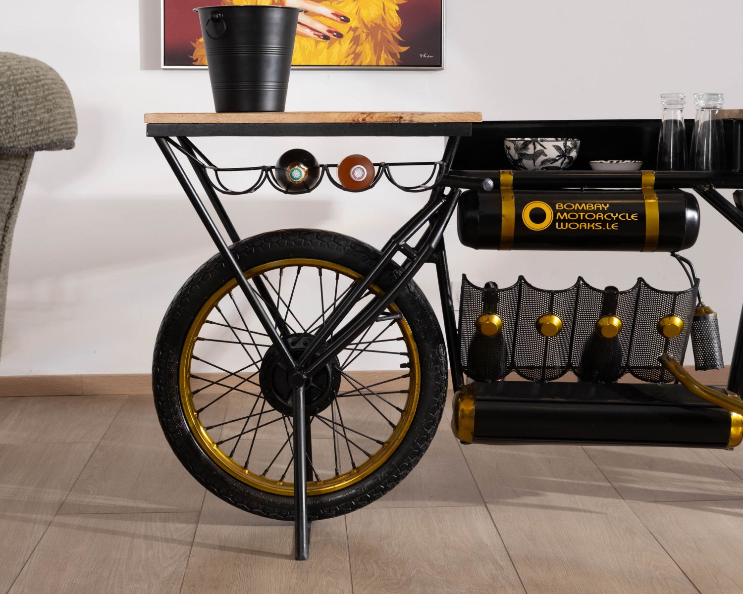 Console moto vintage ultra originale bois et métal noir "Crazy"