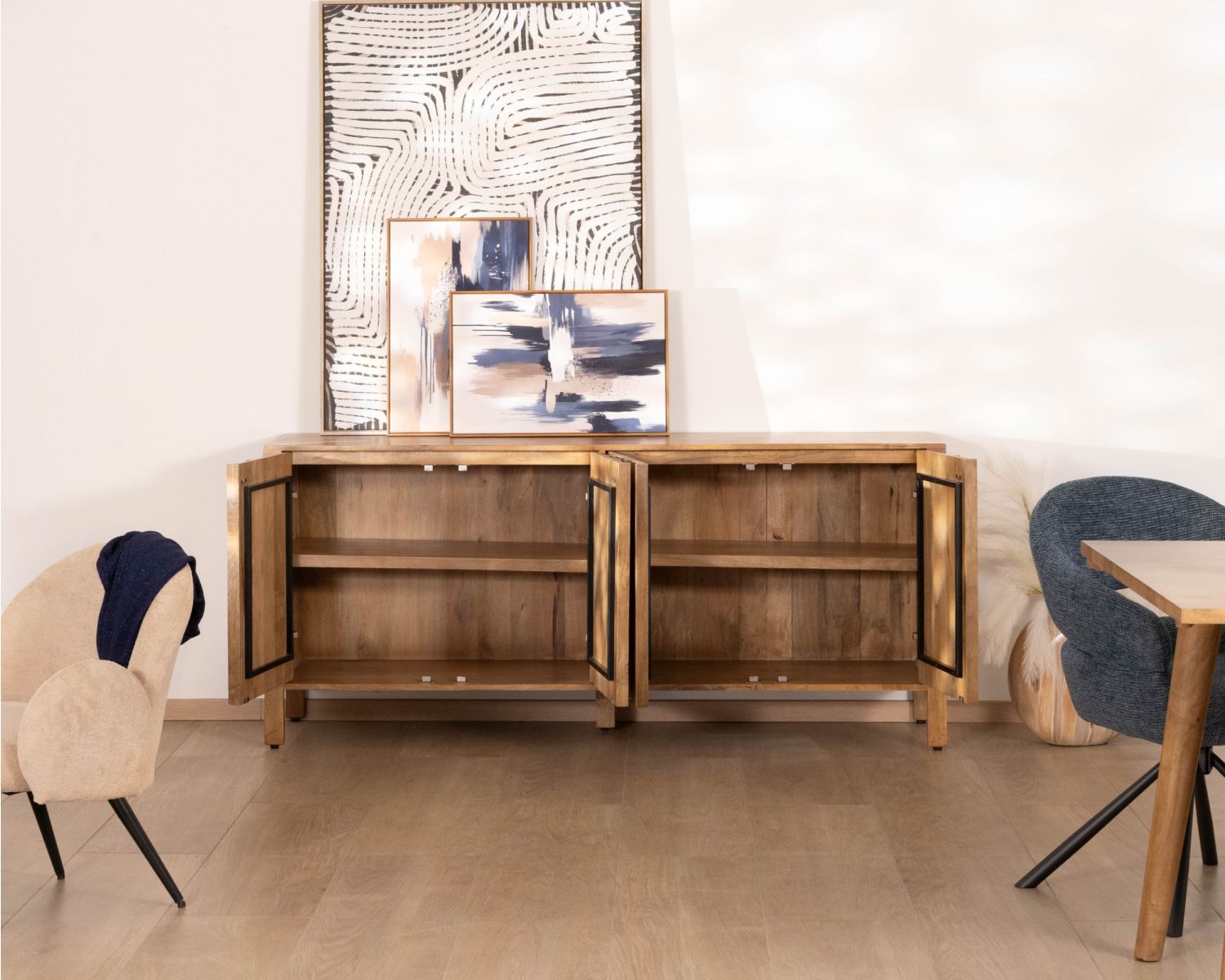 Buffet 4 portes esprit zen en manguier massif naturel 4 portes « Sicaly » 180 cm