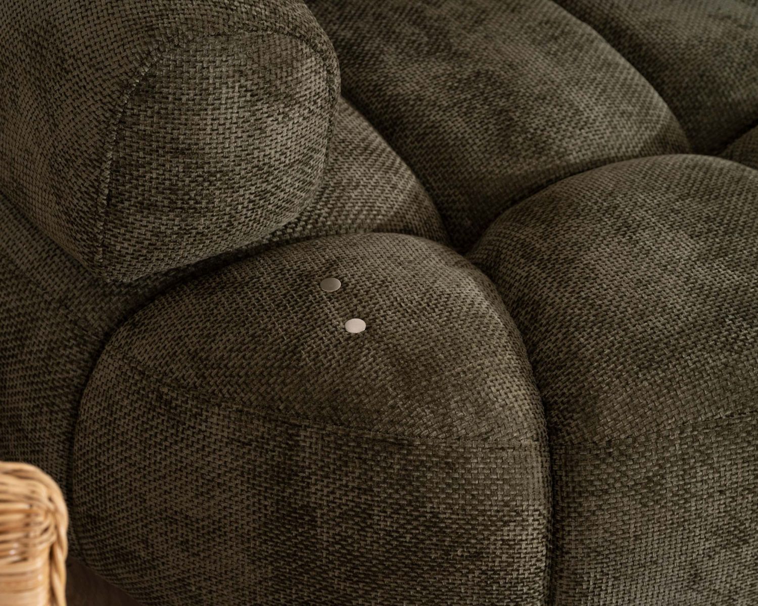 Canapé avec réglage électrique et méridienne "Syltan" tissu ultra doux vert foncé