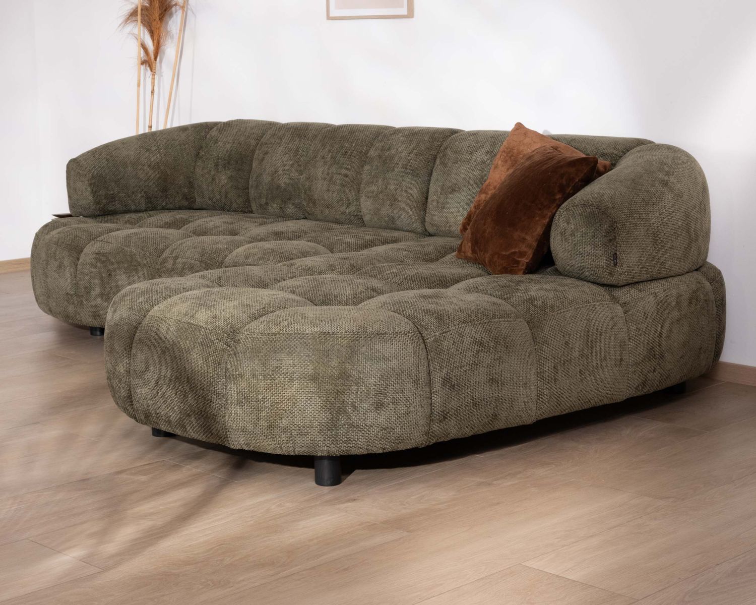 Canapé avec réglage électrique et méridienne "Syltan" tissu ultra doux vert foncé