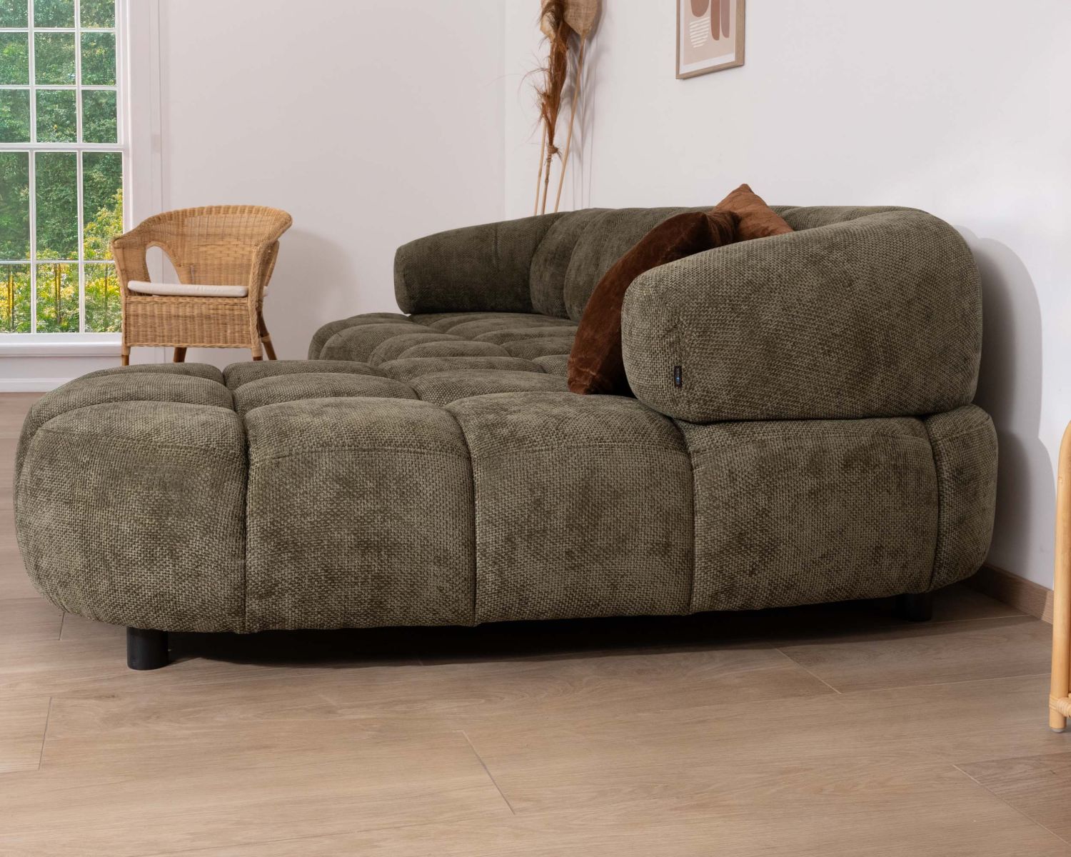 Canapé avec réglage électrique et méridienne "Syltan" tissu ultra doux vert foncé