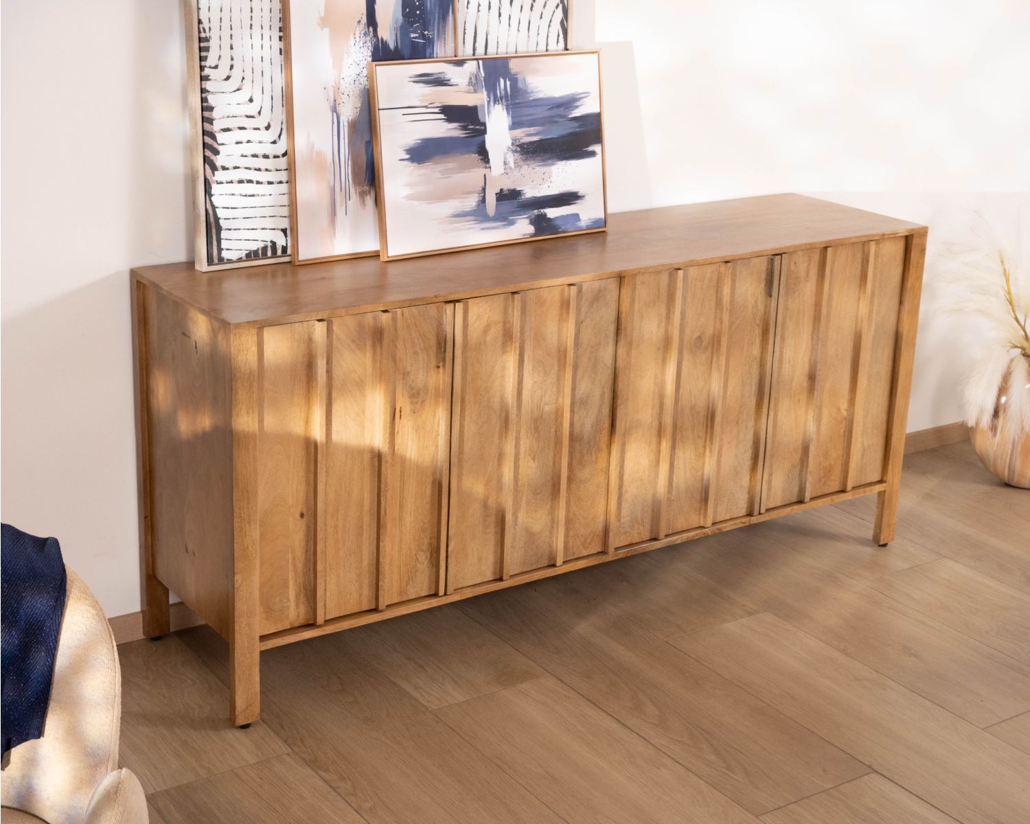 Buffet 4 portes esprit zen en manguier massif naturel 4 portes « Sicaly » 180 cm