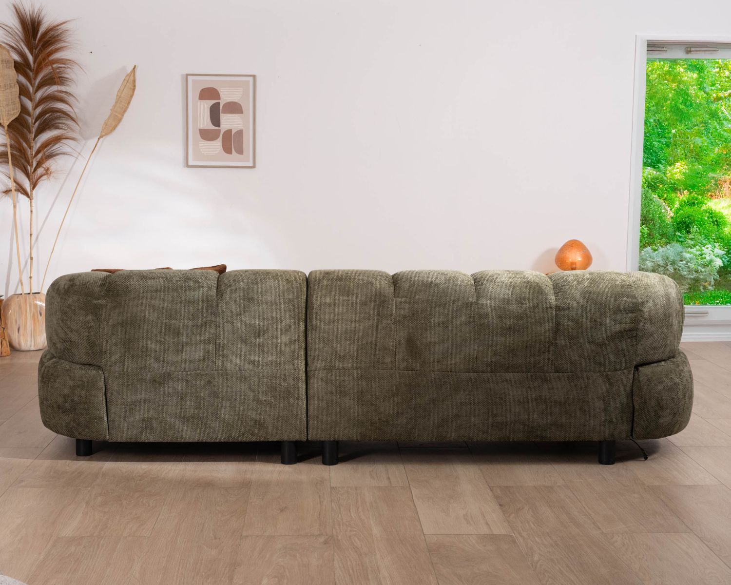 Canapé avec réglage électrique et méridienne "Syltan" tissu ultra doux vert foncé