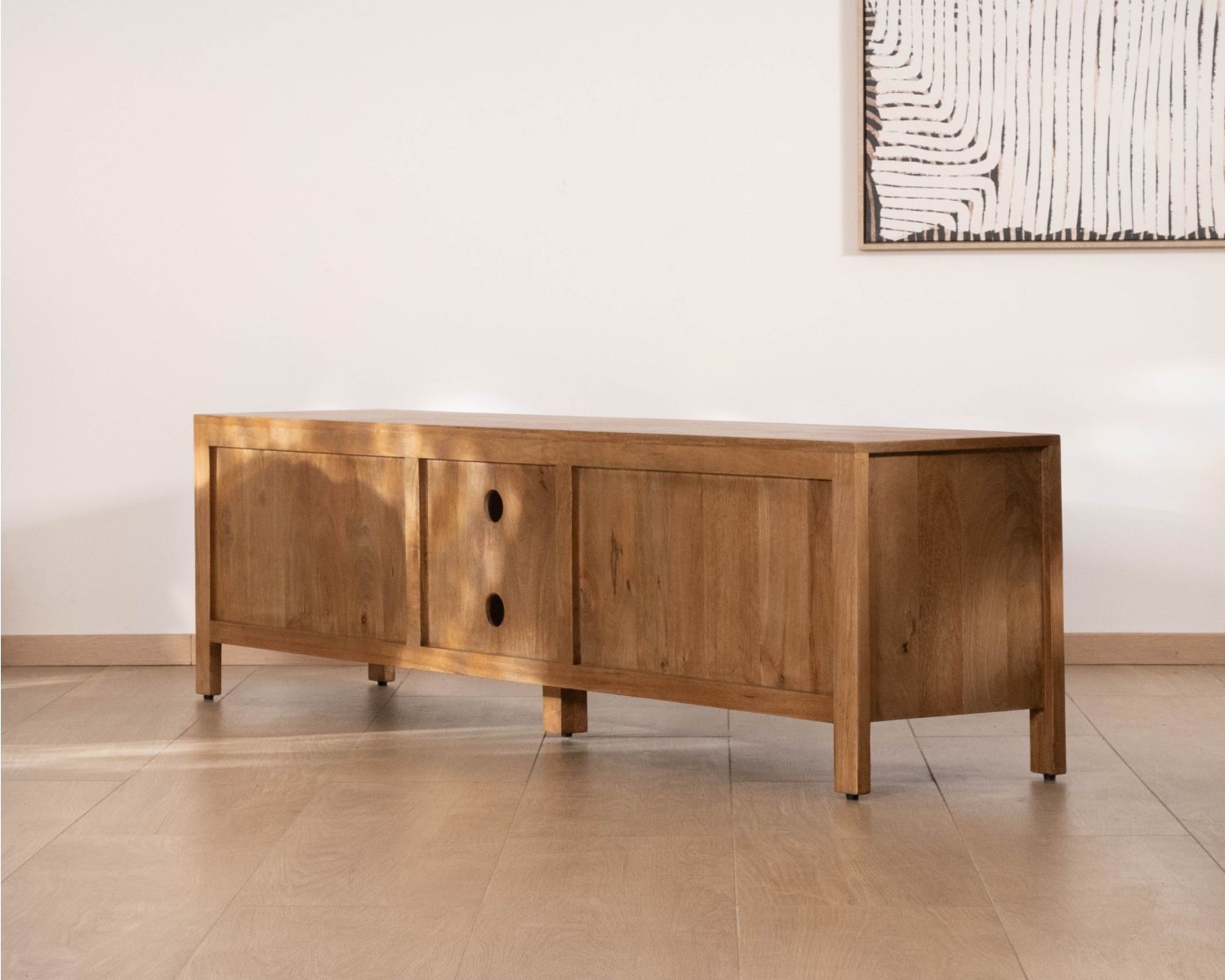 Meuble TV rétro-chic en manguier massif naturel 180 cm « Sicaly »