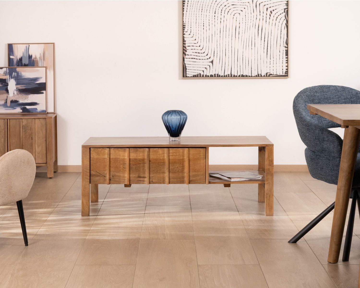 Table basse rectangulaire esprit zen en manguier naturel "Sicaly"