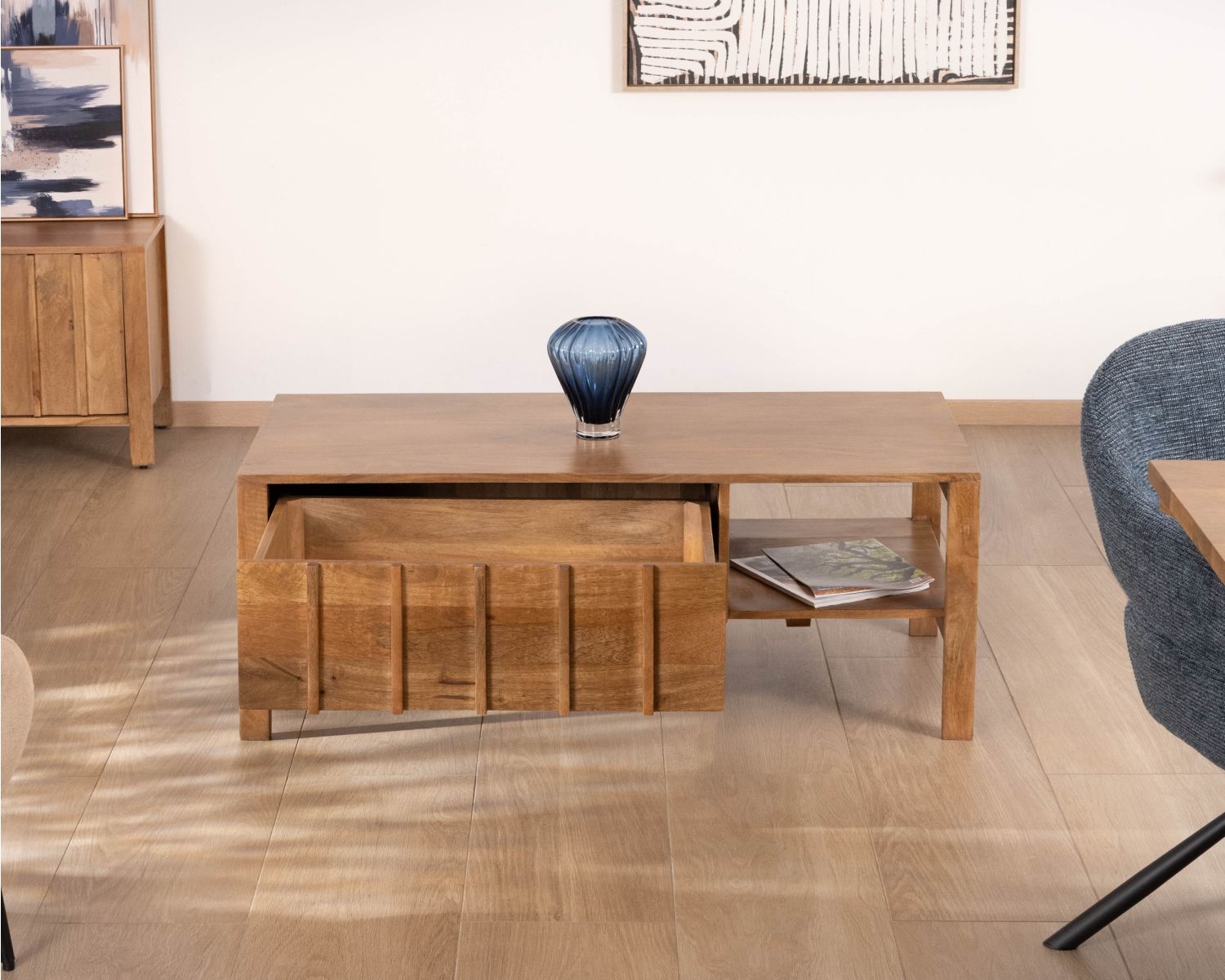 Table basse rectangulaire esprit zen en manguier naturel "Sicaly"