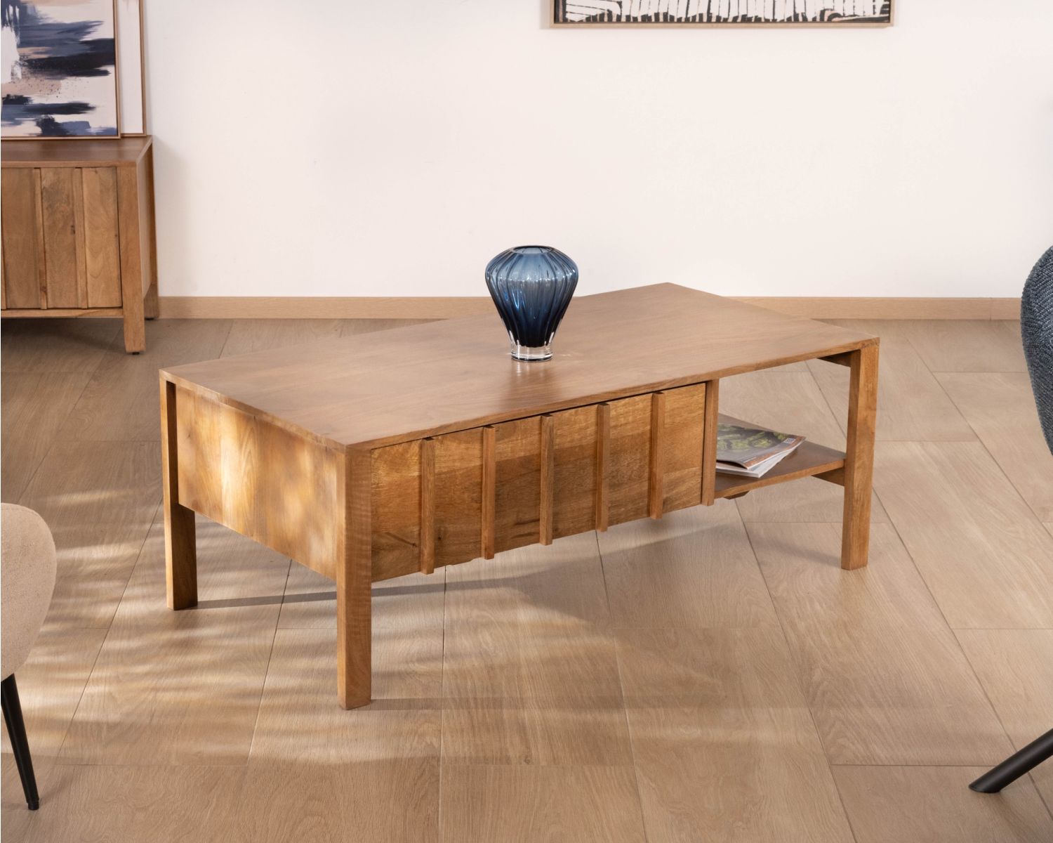 Table basse rectangulaire esprit zen en manguier naturel "Sicaly"