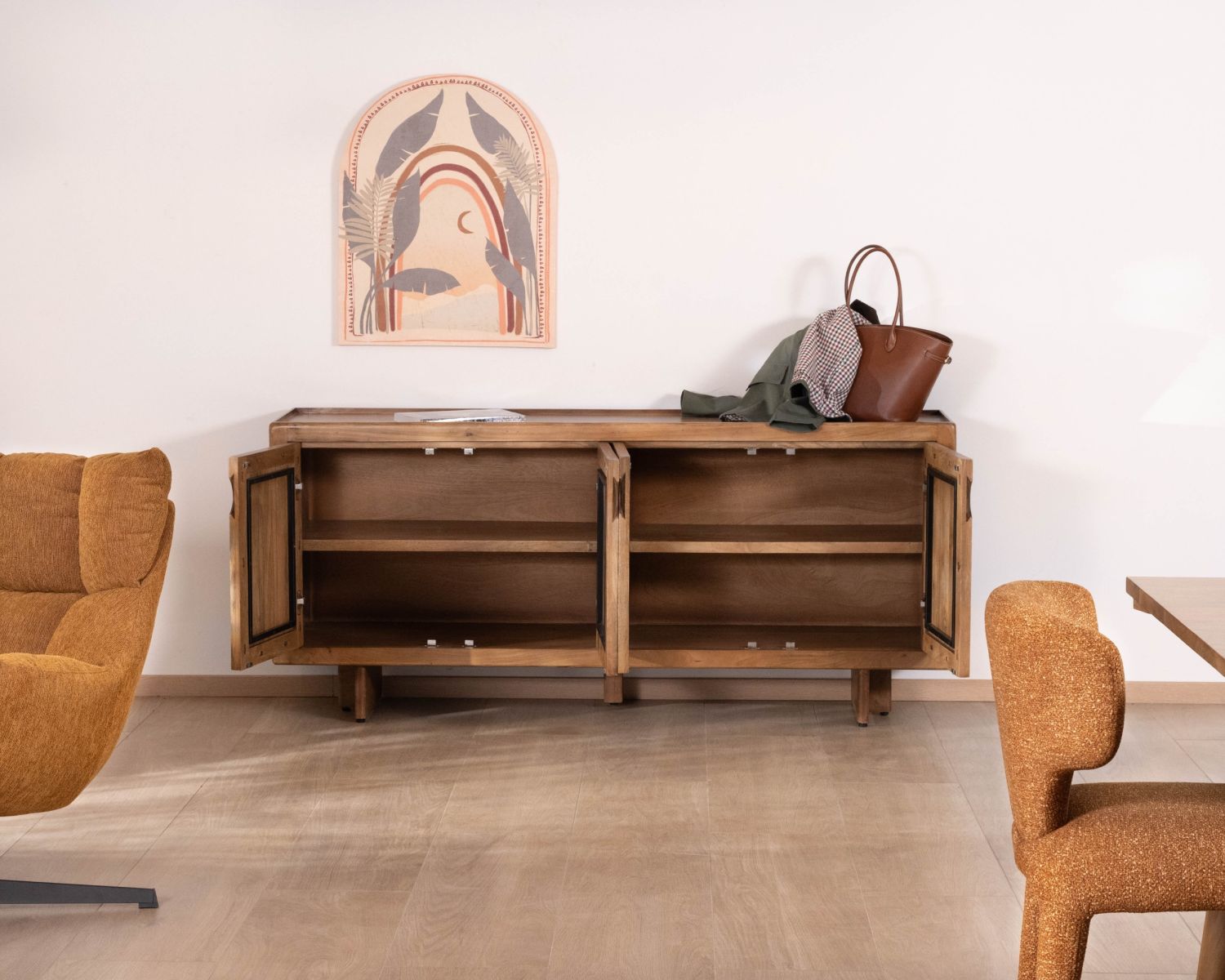 Enfilade vintage 4 portes en manguier naturel "Odely" 180 cm style rétro chic