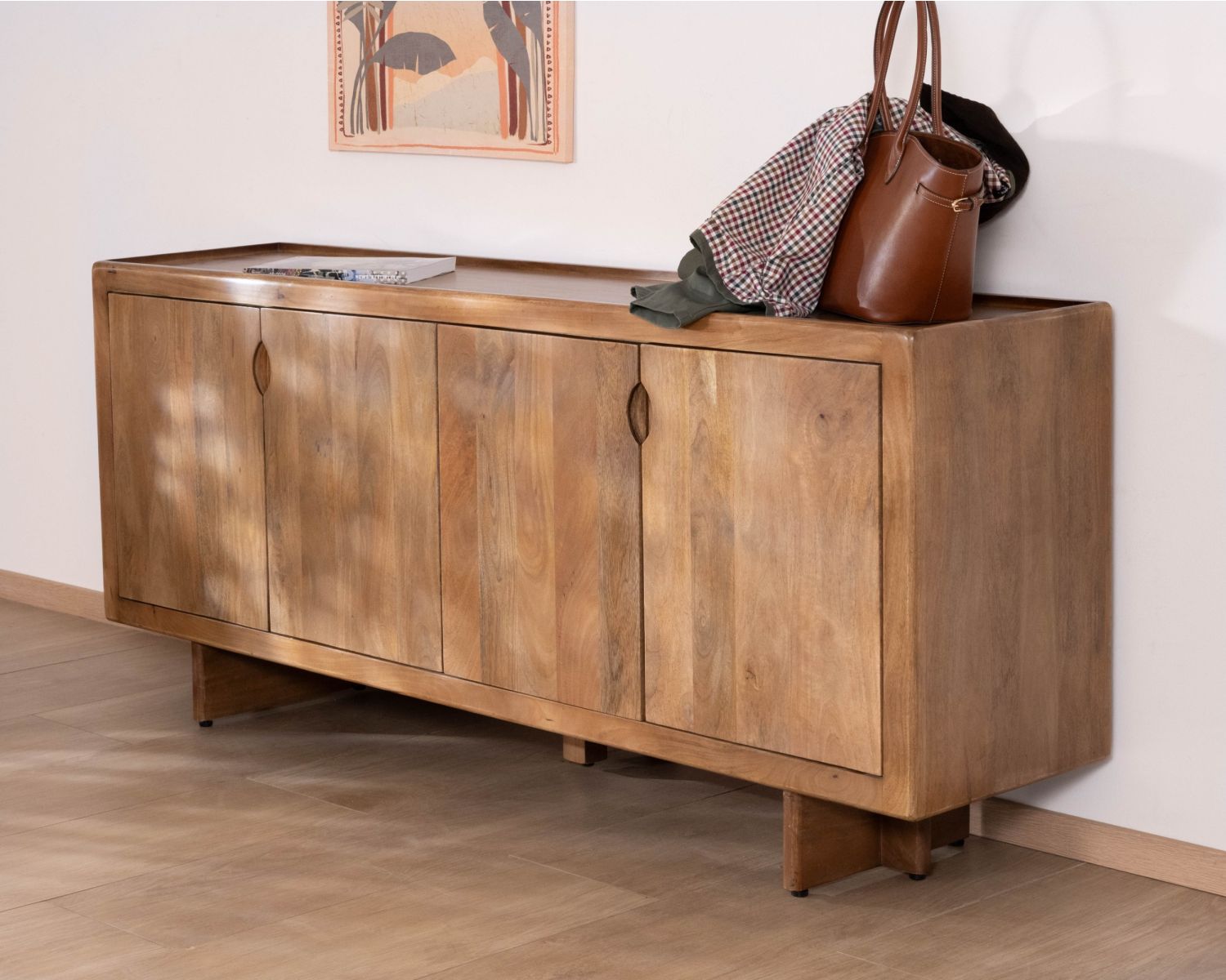 Enfilade vintage 4 portes en manguier naturel "Odely" 180 cm style rétro chic