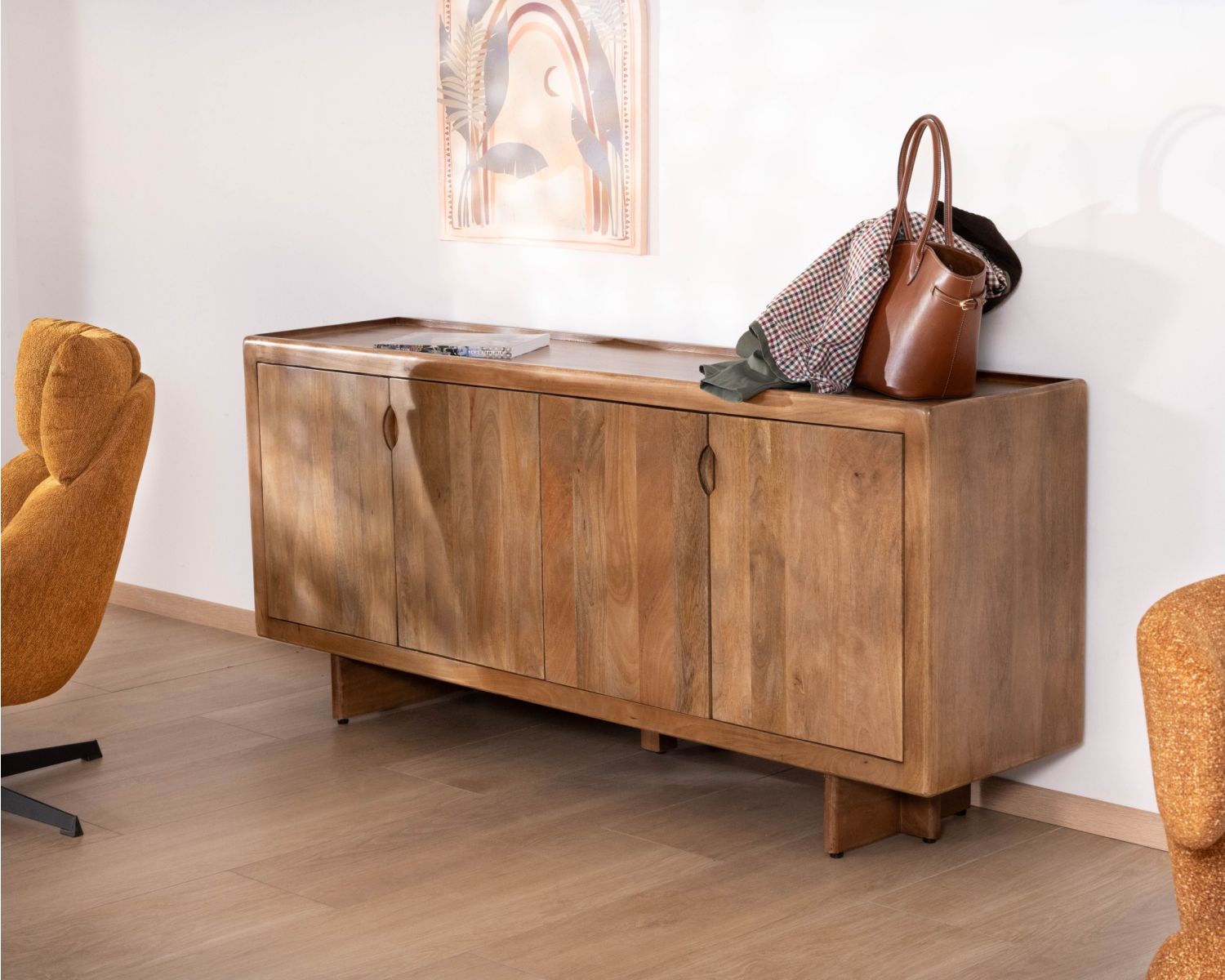 Enfilade vintage 4 portes en manguier naturel "Odely" 180 cm style rétro chic