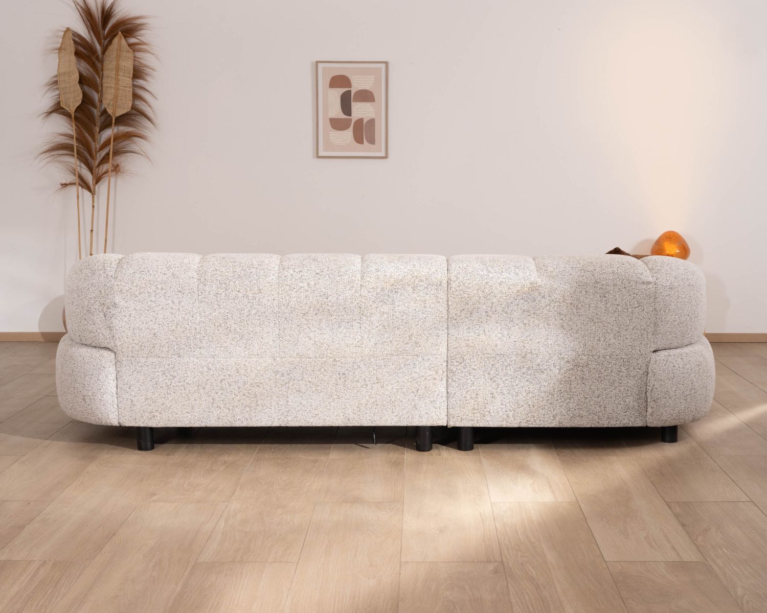 Canapé avec extension électrique et méridienne "Syltan" tissu tramé blanc cassé ultra confort