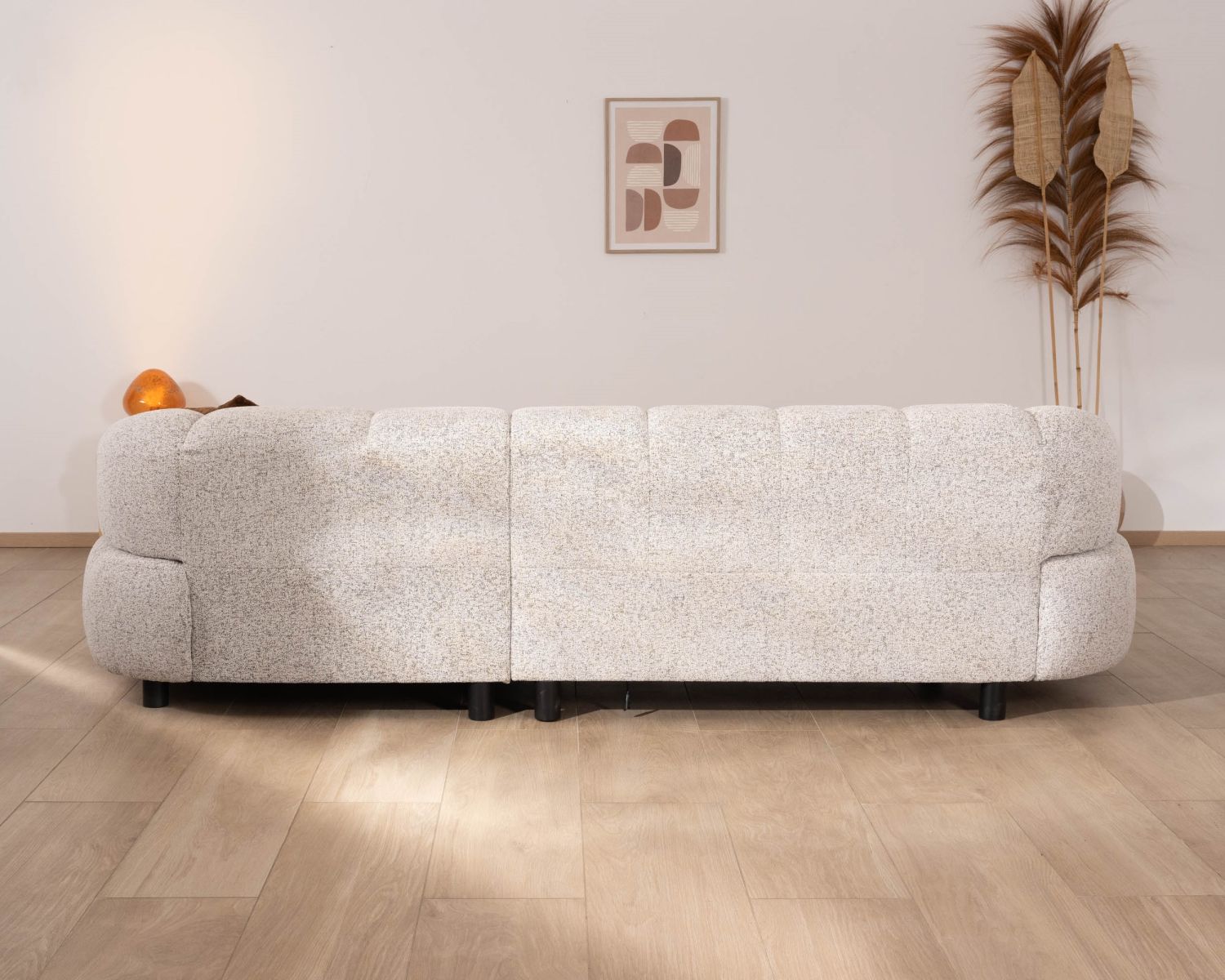 Canapé avec assise électrique et méridienne à droite "Syltan" tissu blanc cassé tramé