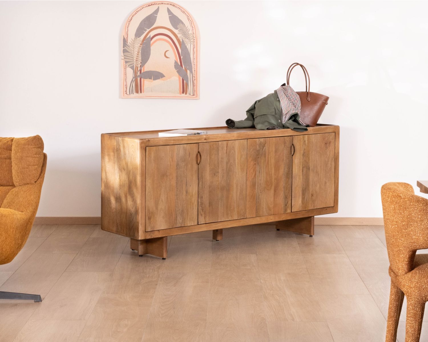 Enfilade vintage 4 portes en manguier naturel "Odely" 180 cm style rétro chic