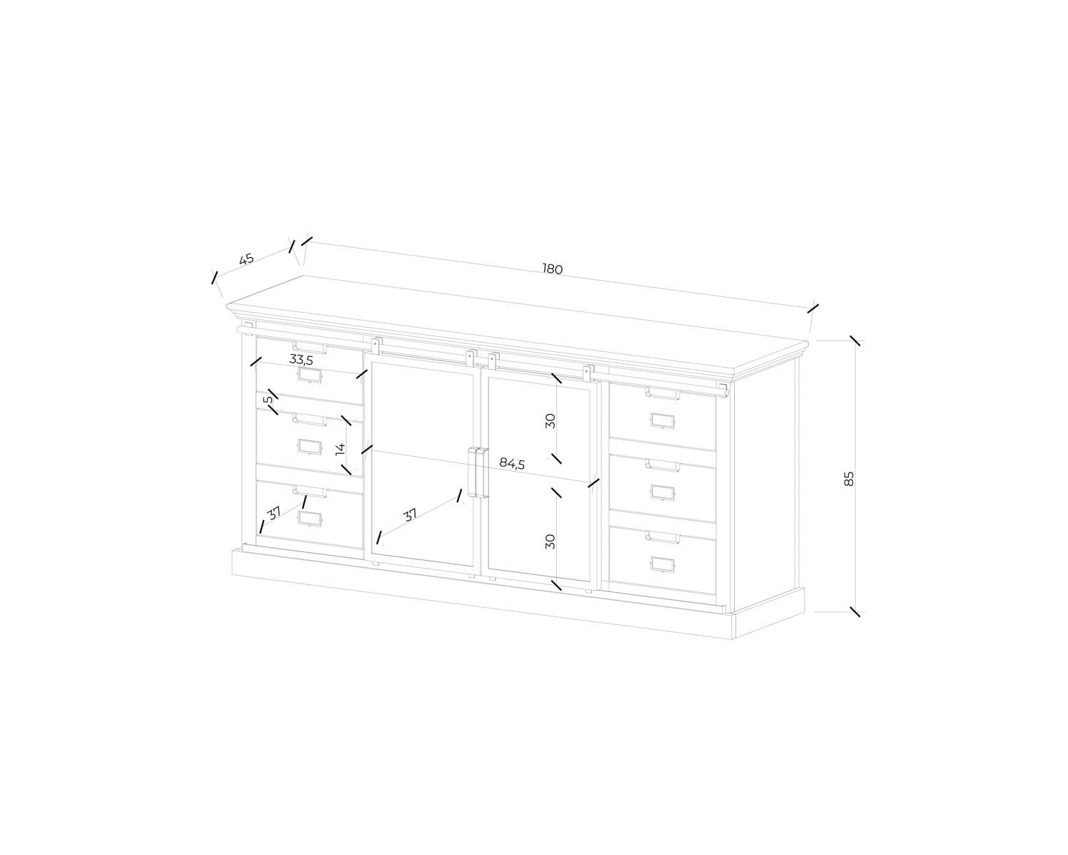 Enfilade style factory en bois massif et métal "Haden"