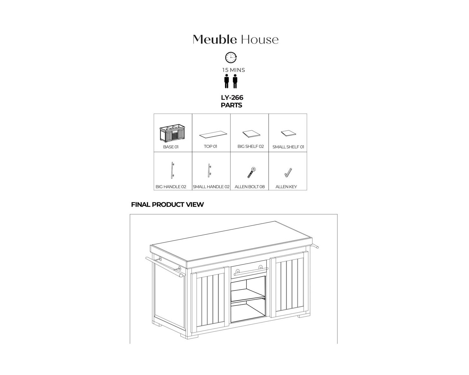 Grand billot de cuisine bois massif plateau pierre "Grand Chef" 165 cm