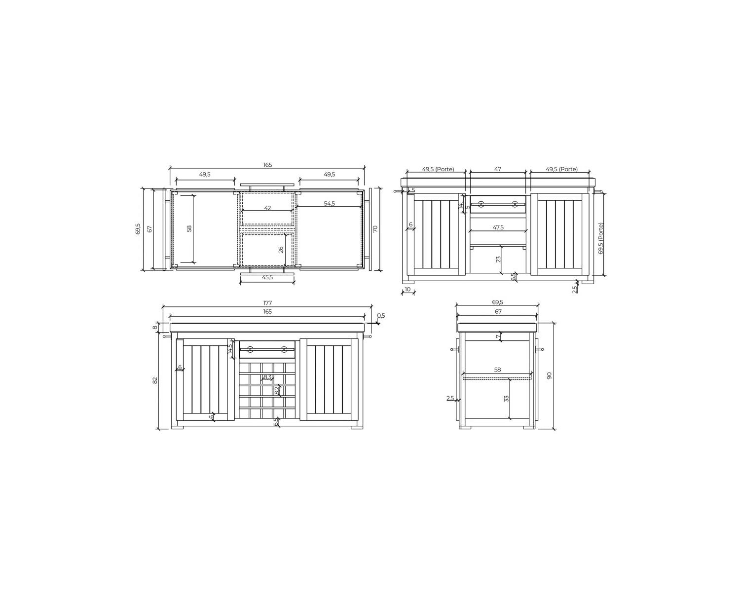 Grand billot de cuisine bois massif plateau pierre "Grand Chef" 165 cm