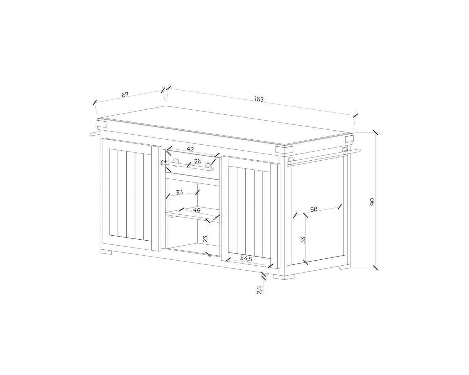 Grand billot de cuisine bois massif plateau pierre "Grand Chef" 165 cm