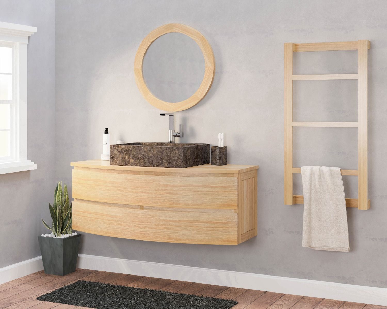 Vasque rectangulaire et design en marbre poli gris "Stone"