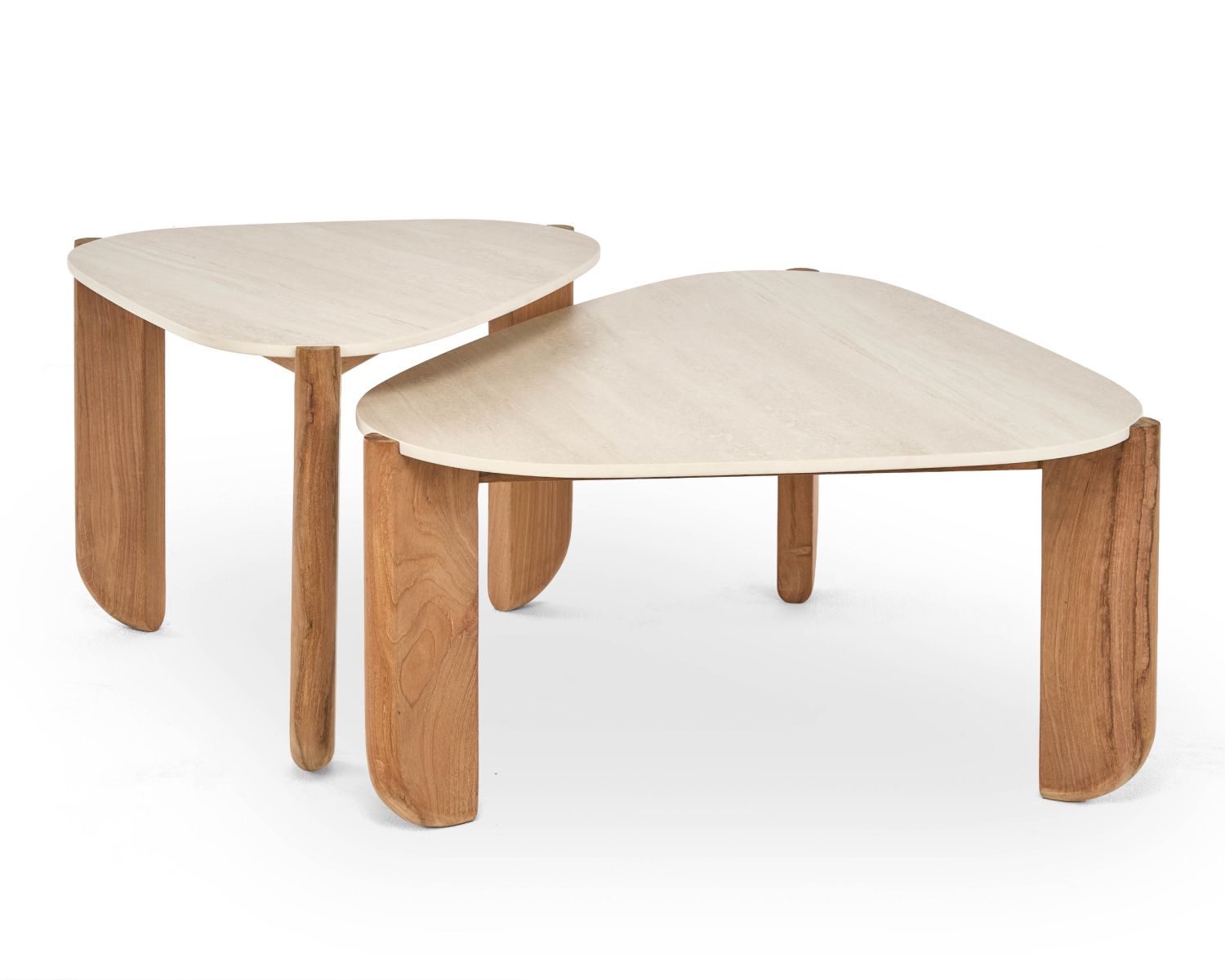 Table basse forme organique en teck massif et plateau céramique effet travertin "Osten"