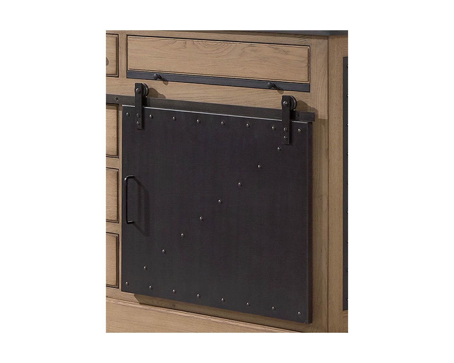 Grand buffet industriel en chêne massif et métal noir "San Francisco"