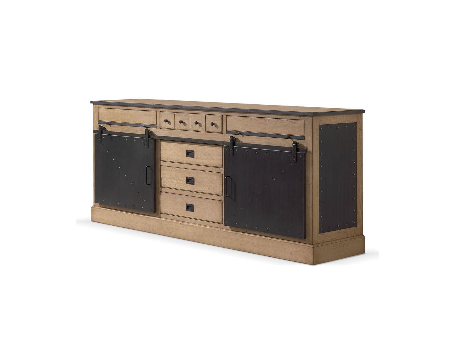 Grand buffet industriel en chêne massif et métal noir "San Francisco"