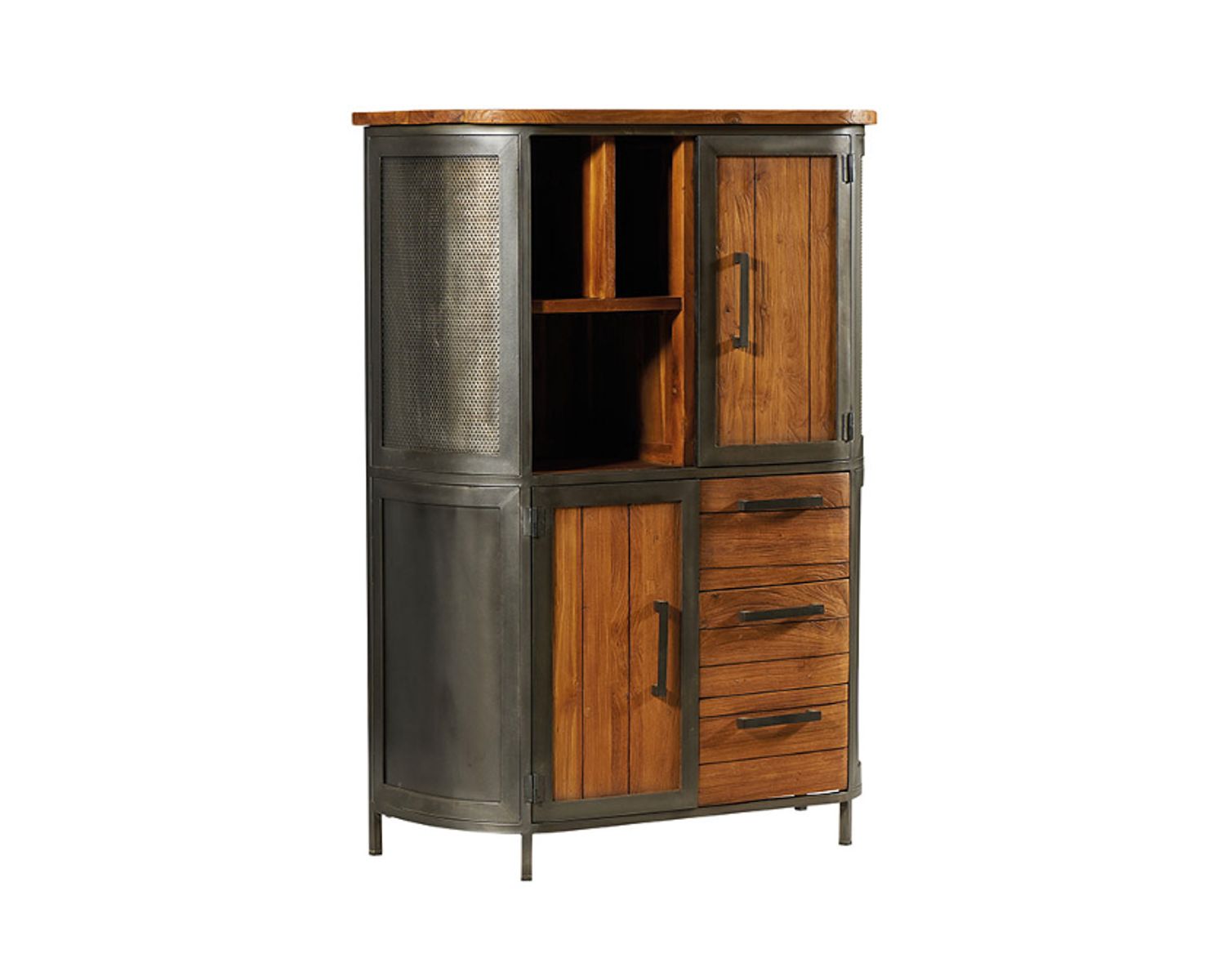 Buffet de salon industriel teck massif et métal "Hepley"