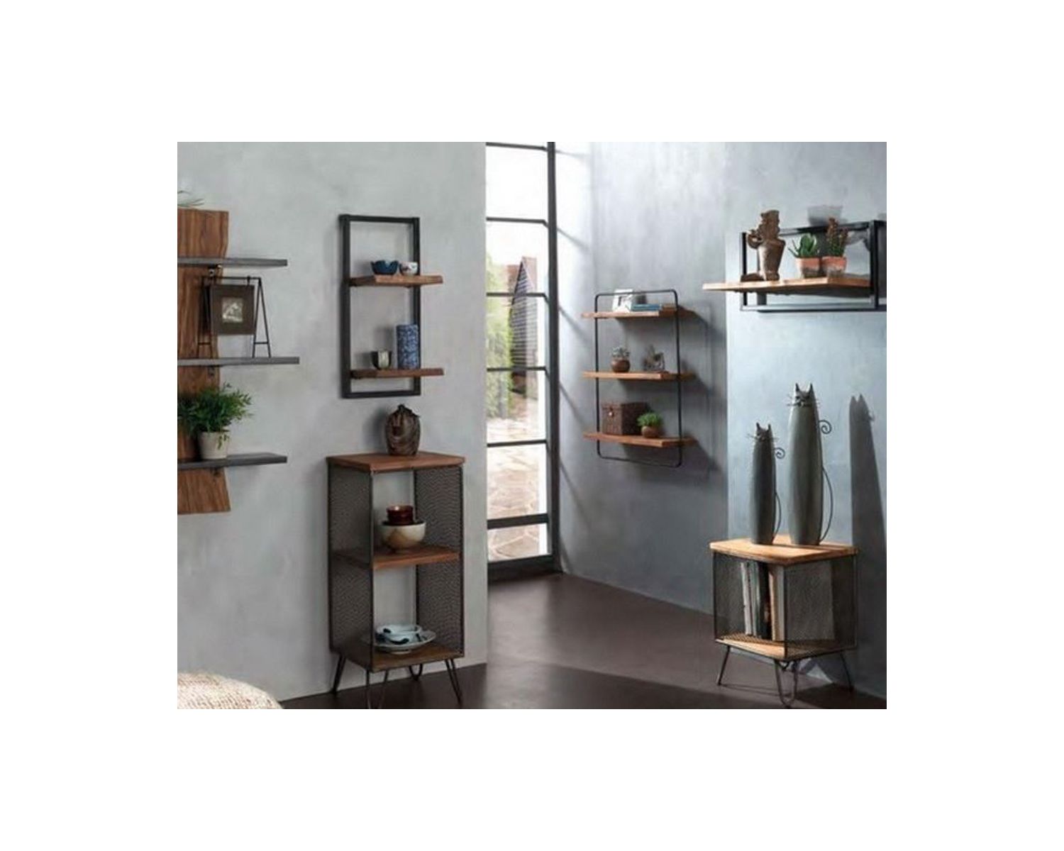 Etagère murale 2 tablettes en teck naturel recyclé et métal "Ulva"