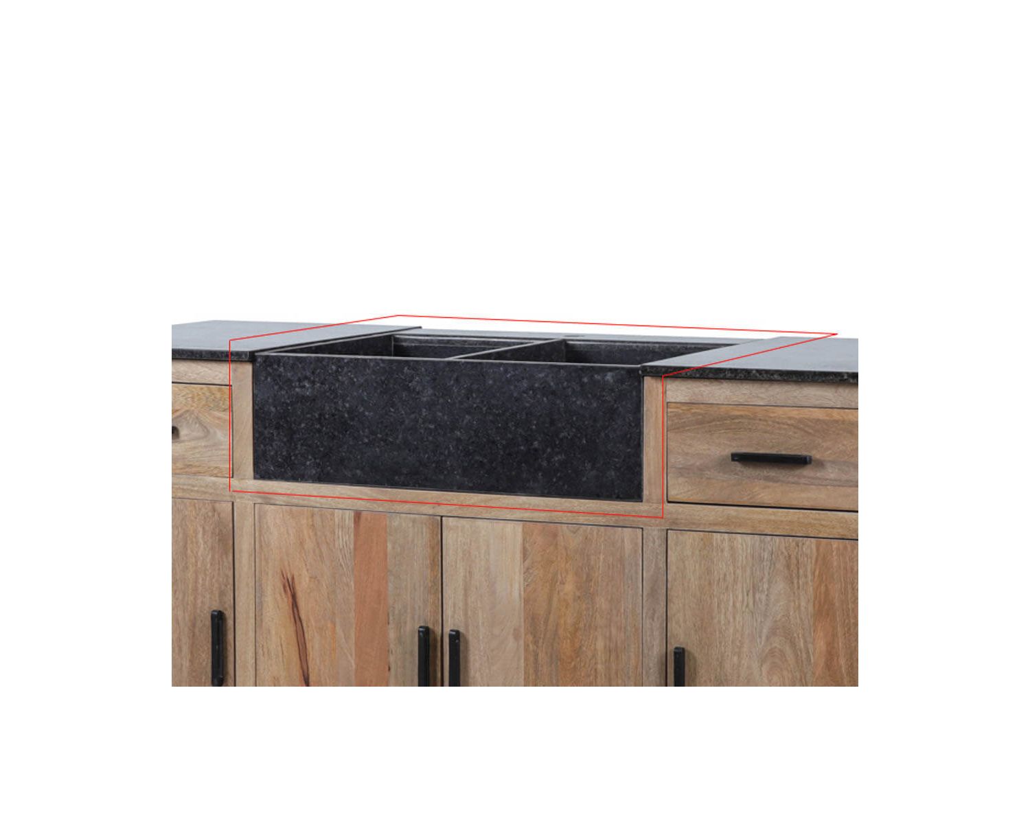 Evier 2 bacs en pierre de granit noir à poser "Grand Chef / Atelier"