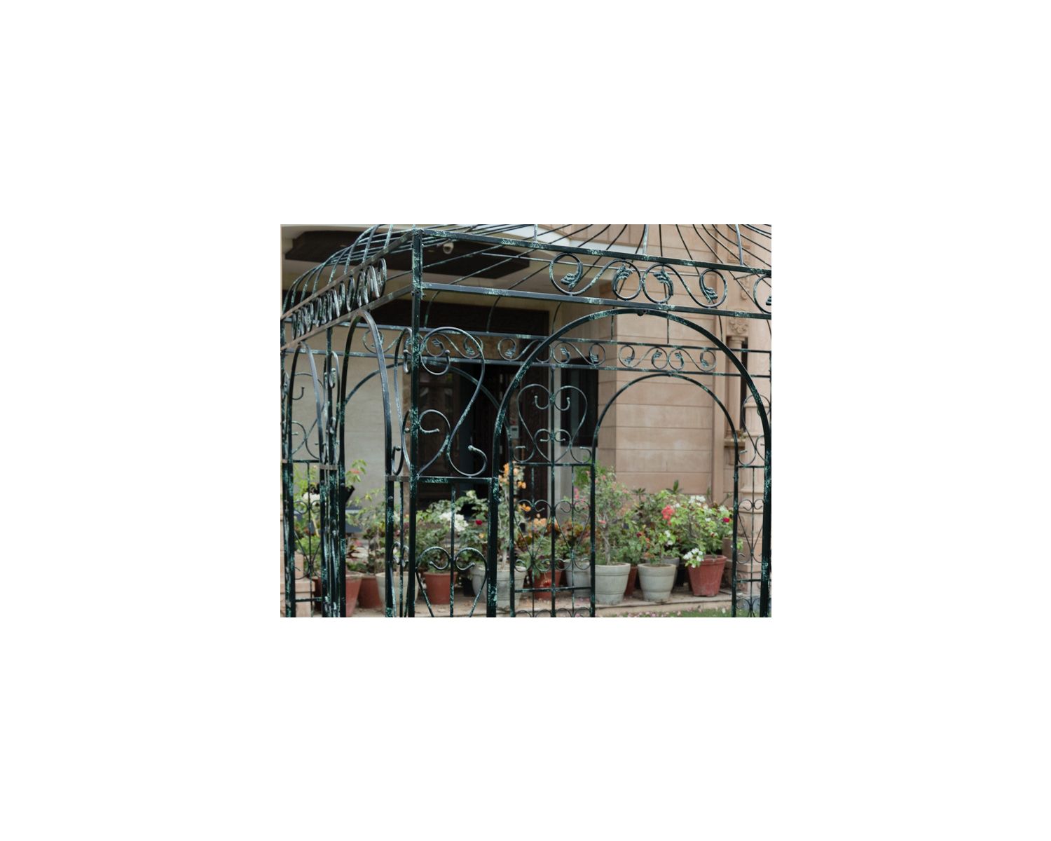 Gloriette carrée 3 x 3 m en acier aspect vieilli "Rosy"