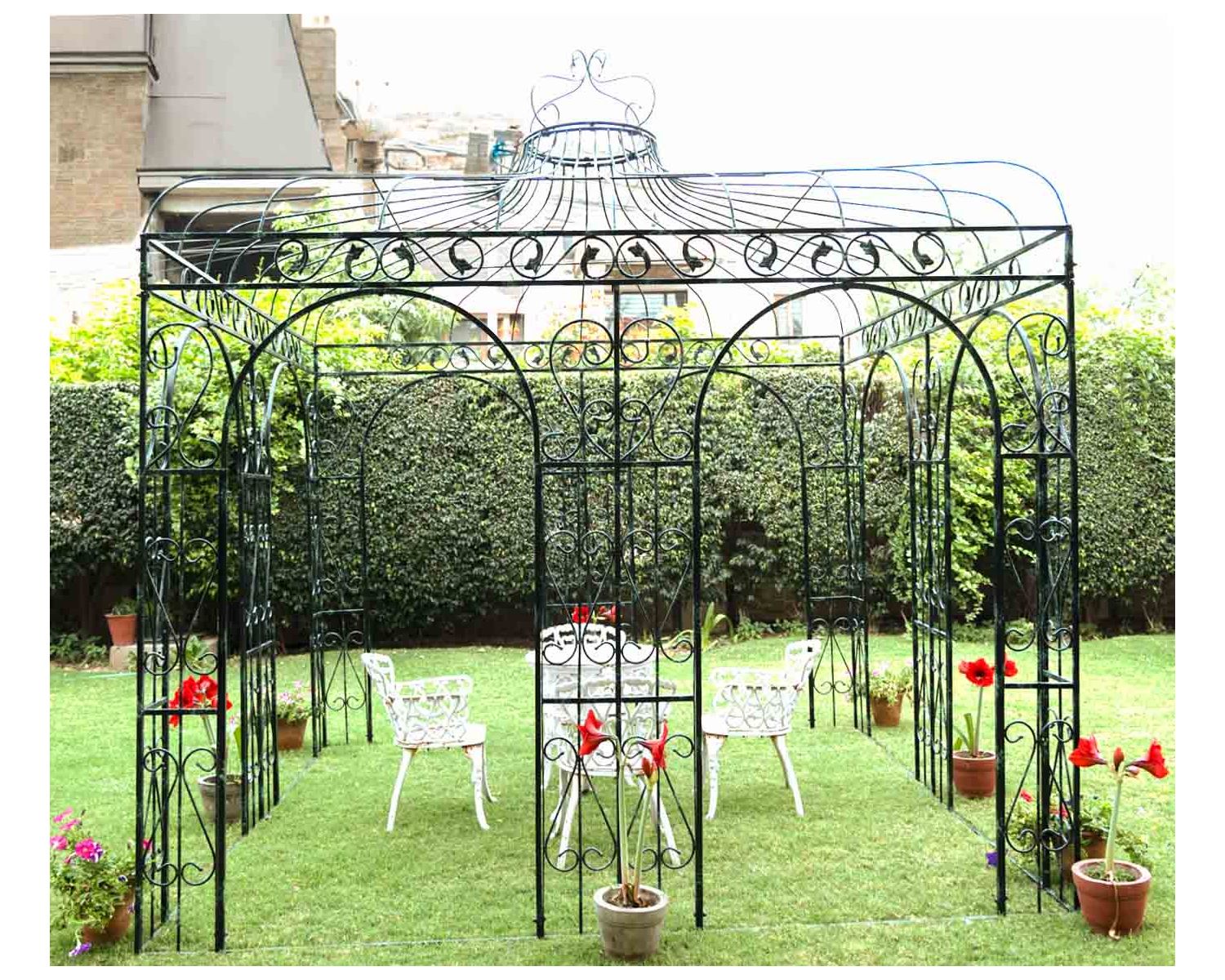 Gloriette carrée 3 x 3 m en acier aspect vieilli "Rosy"