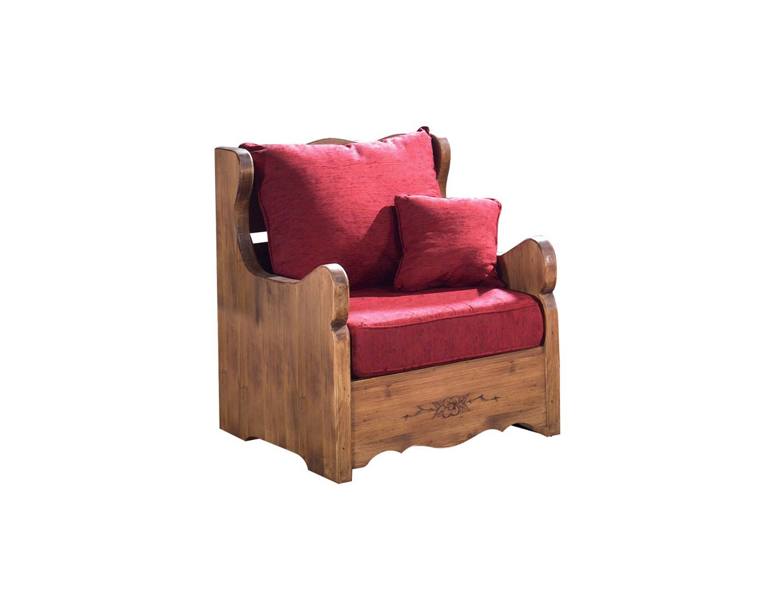 Fauteuil de style rustique en pin massif et tissu au choix "Alaska"