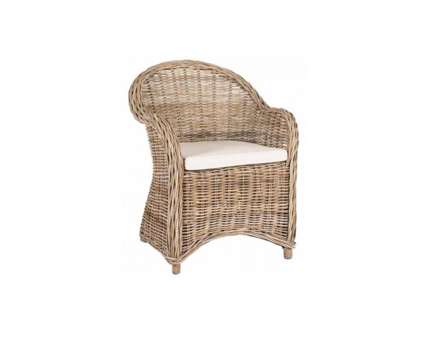 Fauteuil de jardin en rotin kubu grisé, assise en tissu "Balangan Beach"