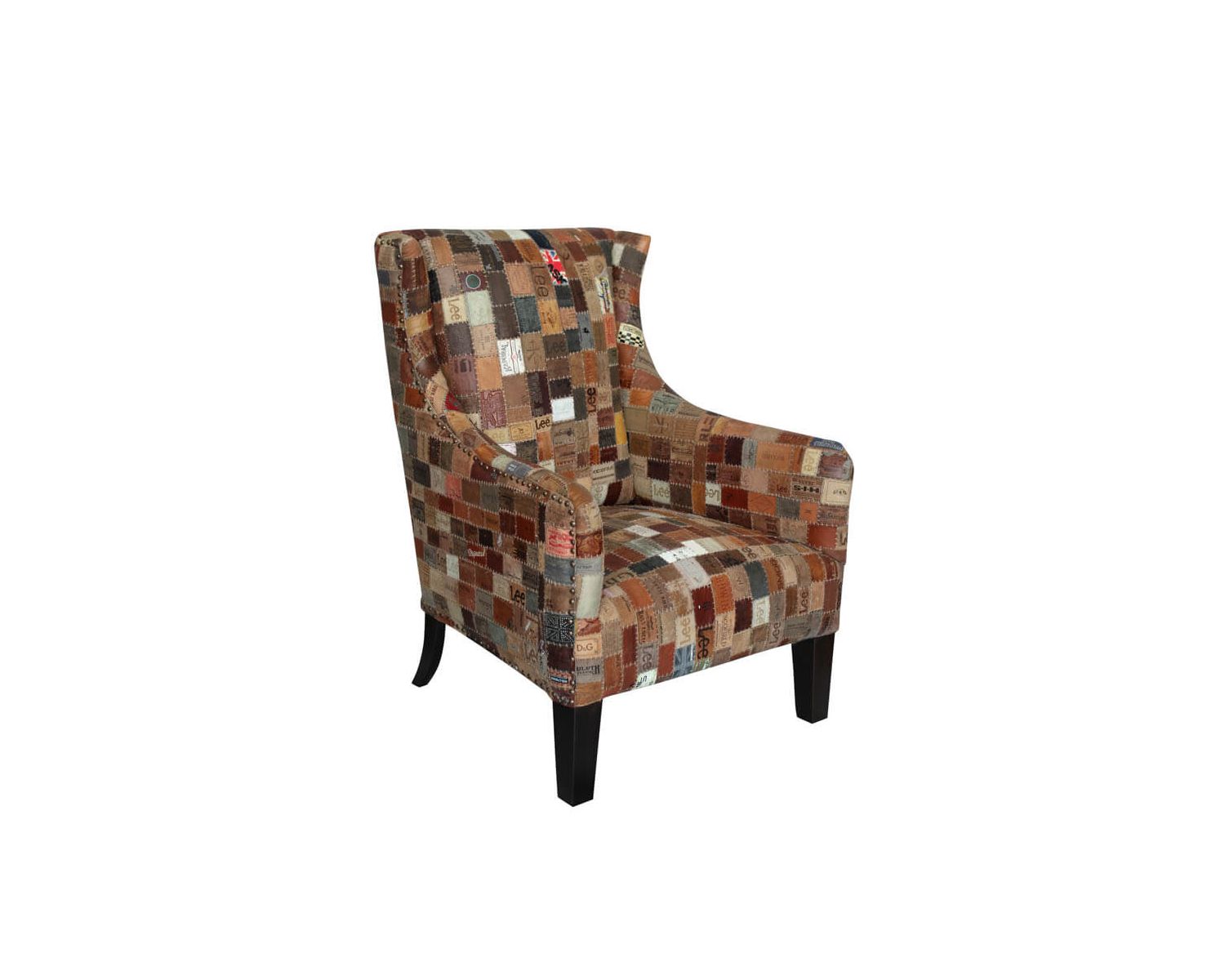 Fauteuil bergère 100% unique tissu recyclé et bois "Pop Vintage"