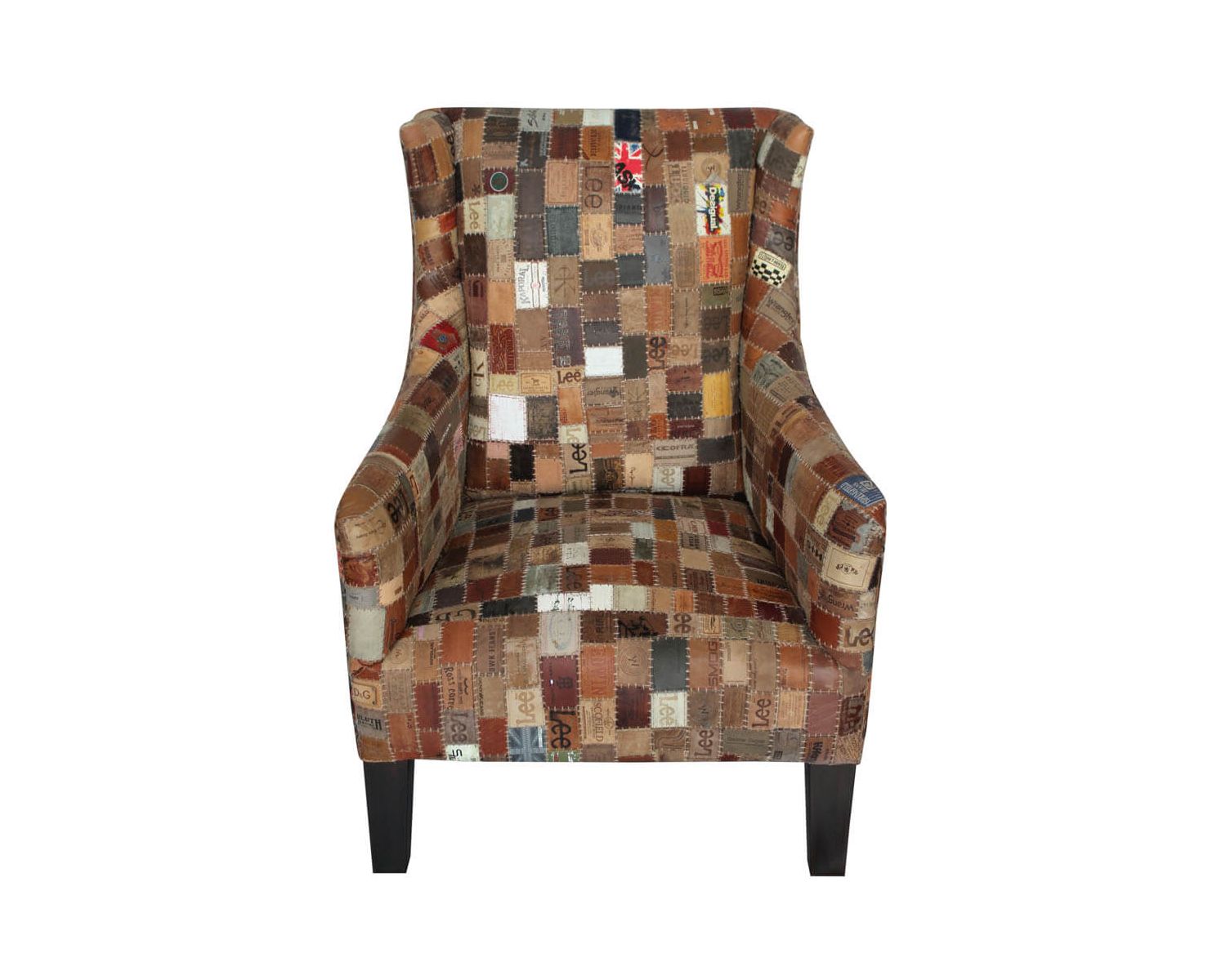 Fauteuil bergère 100% unique tissu recyclé et bois "Pop Vintage"