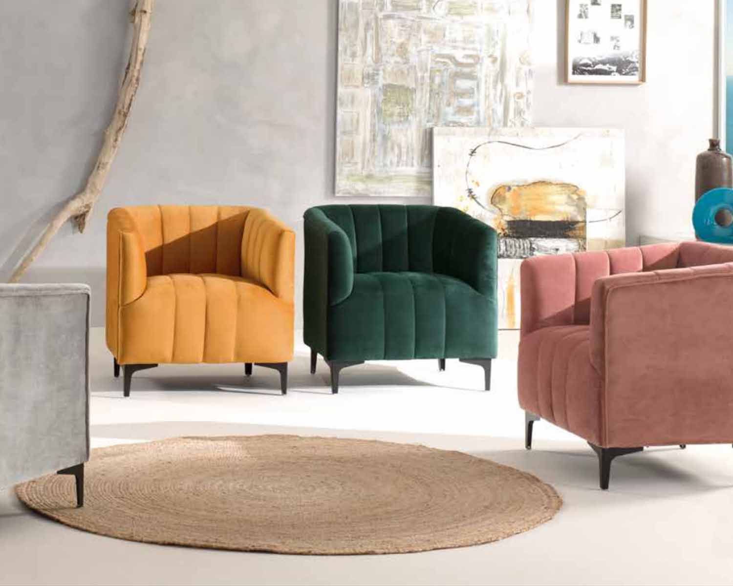 Fauteuil cabriolet tissu ocre jaune et design rétro chic "Roster"