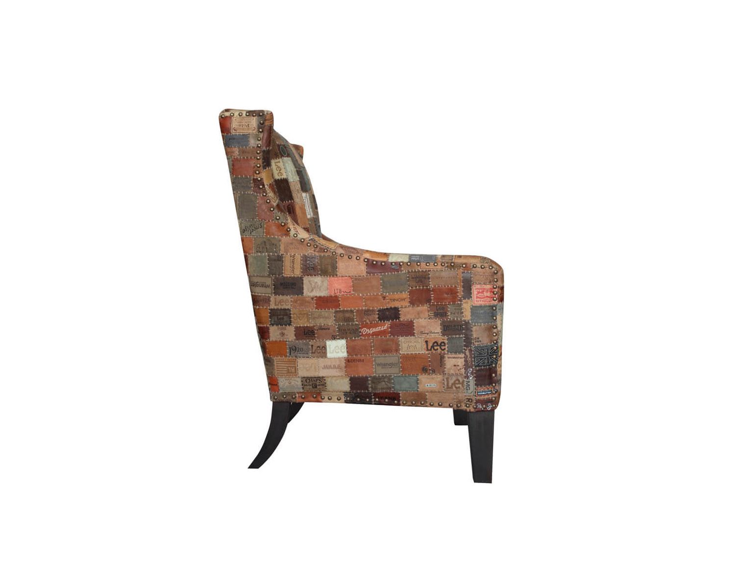 Fauteuil bergère 100% unique tissu recyclé et bois "Pop Vintage"