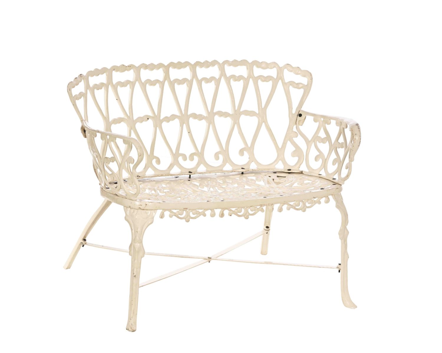 Banc de jardin esprit rétro en fonte esprit fer forgé blanc vieilli "Gardénia" 1m