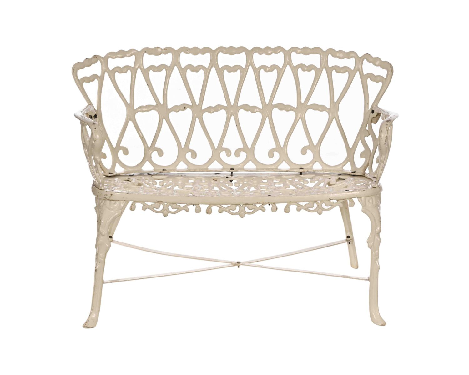 Banc de jardin esprit rétro en fonte esprit fer forgé blanc vieilli "Gardénia" 1m