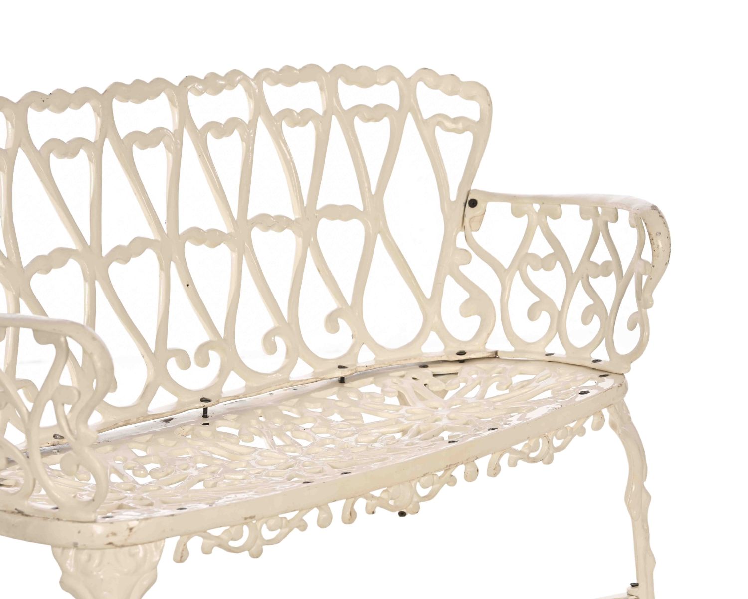 Banc de jardin esprit rétro en fonte esprit fer forgé blanc vieilli "Gardénia" 1m