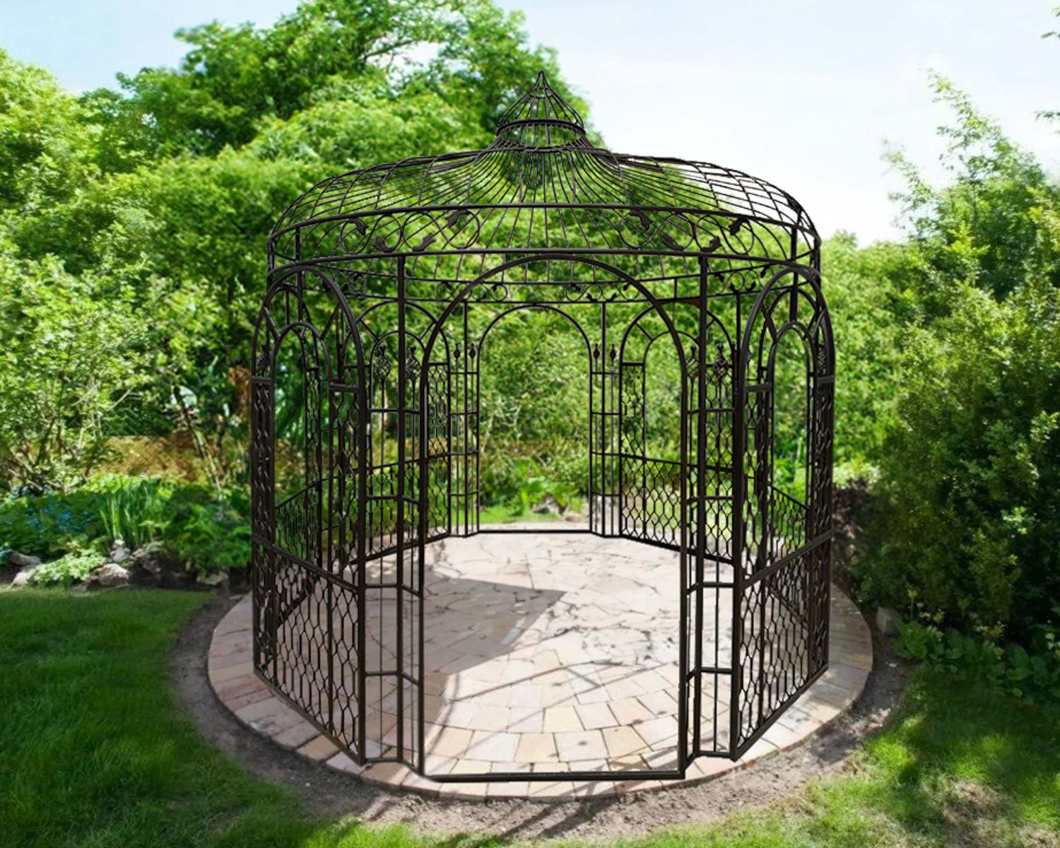 Kiosque rond en fonte aspect fer forgé "Gardénia" diamètre 2m85